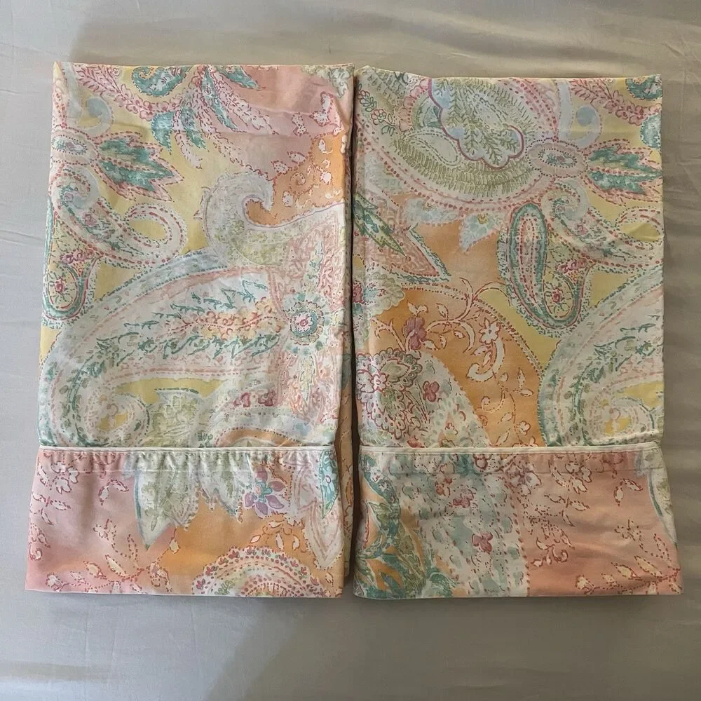 Ralph Lauren Vintage Jamaica Paisley Coral Peach Standard Pillowcases Set of 2 ￼